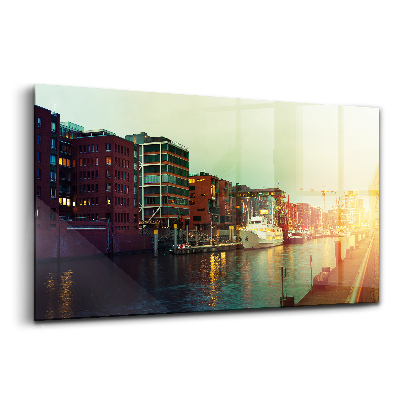 Tablou de sticlă Navele și Podul Hamburg