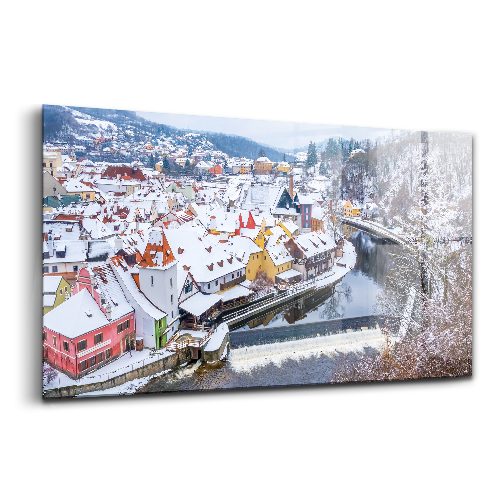 Tablou sticlă Panorama orașului Krumlov iarna