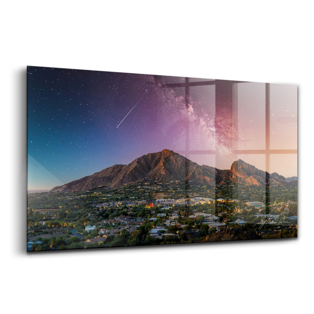 Tablou de sticlă Munți cu o galaxie pe cer