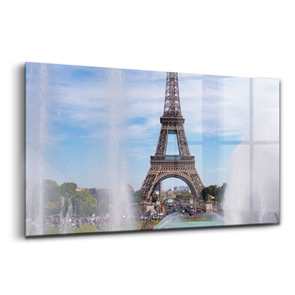 Tablou pe sticlă Fântâna Turnului Eiffel din Paris