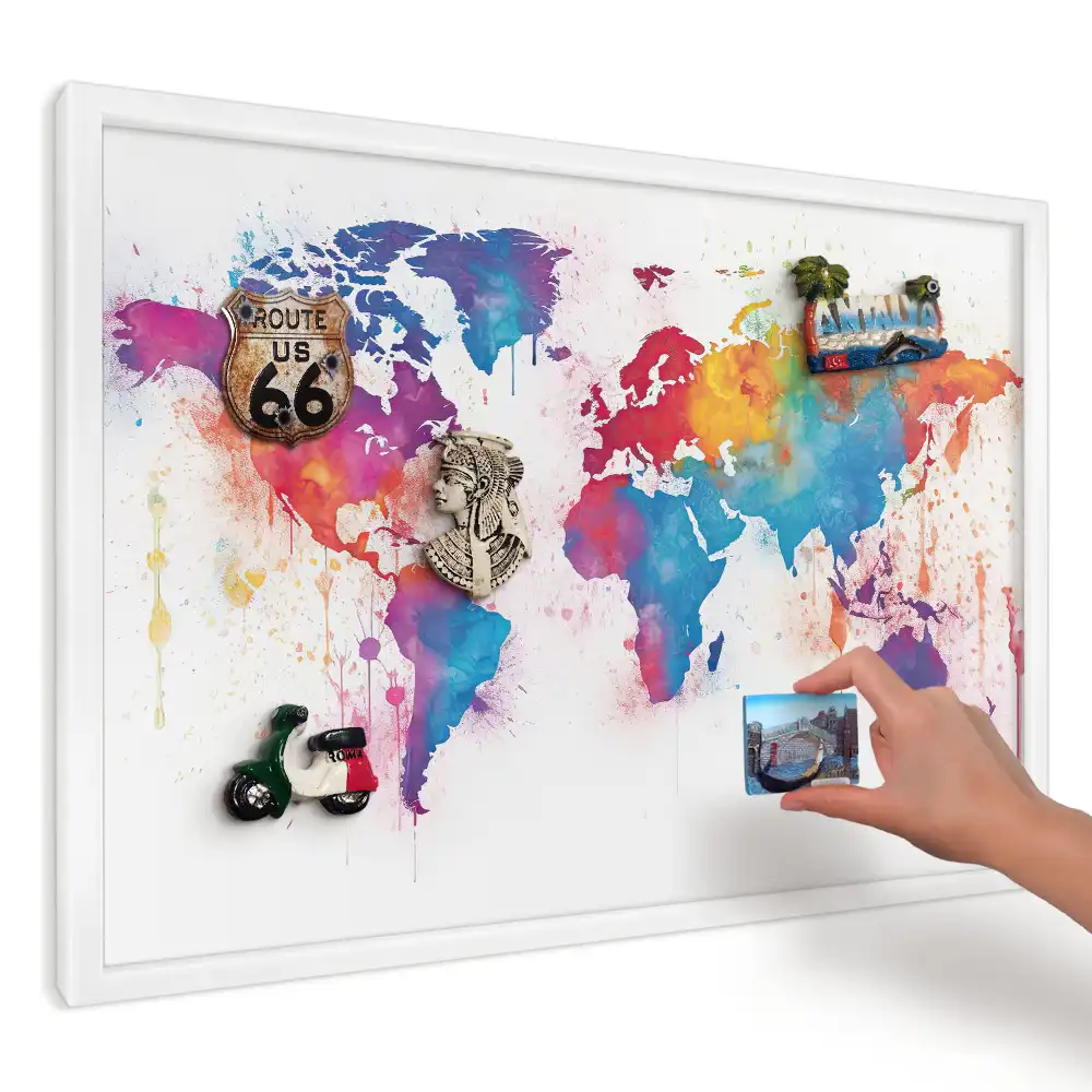 Panou magnetic decorativ cu hartă a lumii în acuarelă