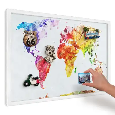 Tablă magnetică de perete cu hartă colorată în acuarelă