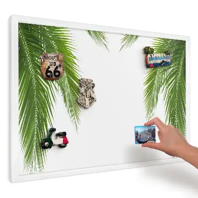 Tablă magnetică de perete cu model de frunze verzi pe fundal alb