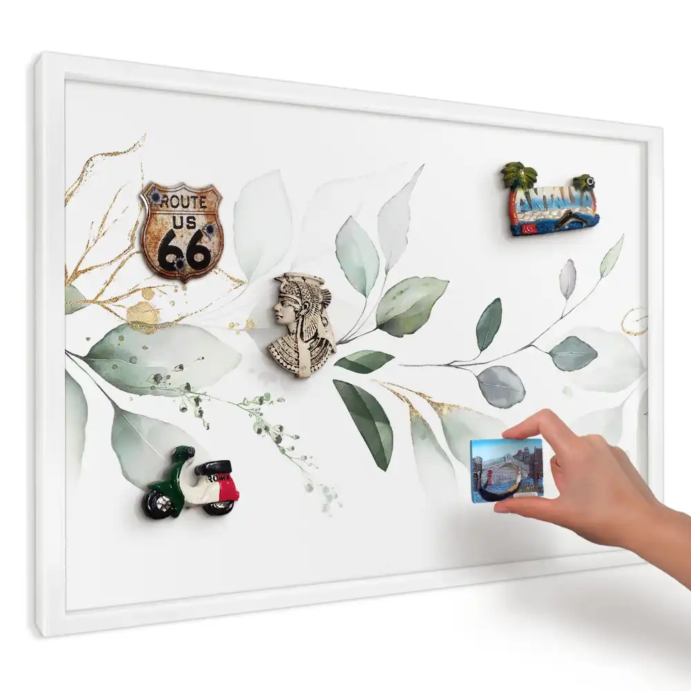 Panou magnetic decorativ cu model frunze în acuarelă verde-gri