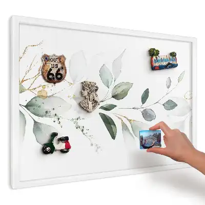 Panou magnetic decorativ cu model frunze în acuarelă verde-gri