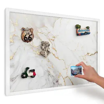 Tablă magnetică de perete cu model marmură albă și vene galbene