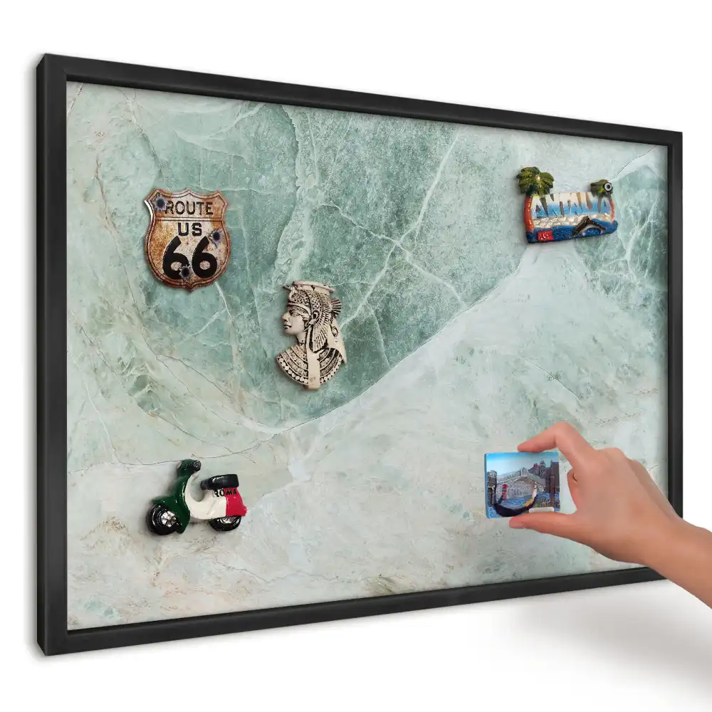 Panou magnetic pentru amintiri din călătorii cu design natură verde-gri