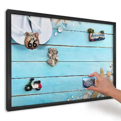 Tablă magnetică pentru magneți de frigider cu design de plajă și șlapi