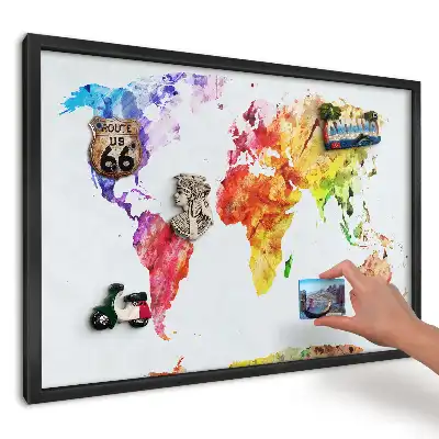Panou magnetic pentru magneți din călătorii cu hartă colorată în acuarelă