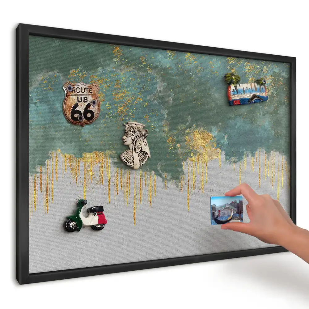 Panou magnetic pentru fotografii și suveniruri cu model abstract turcoaz și galben