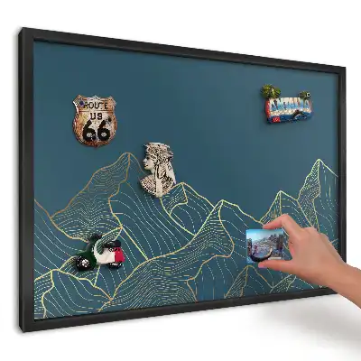 Tablă magnetică cu peisaj montan pe fundal întunecat pentru magneți de vacanță