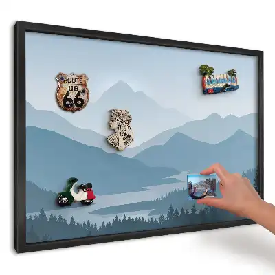 Panou magnetic pentru magneți de frigider cu design Munți albaștri și pădure