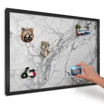 Panou magnetic pentru fotografii și suveniruri cu design de marmură gri și albă