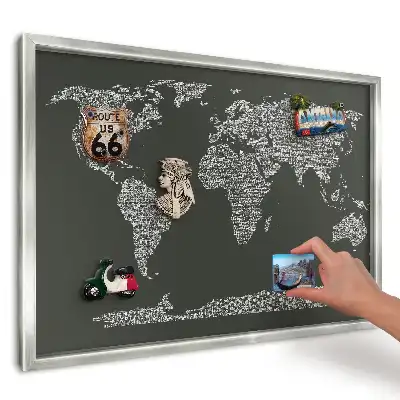 Panou magnetic înrămat cu hartă tipografică a lumii pentru magneți