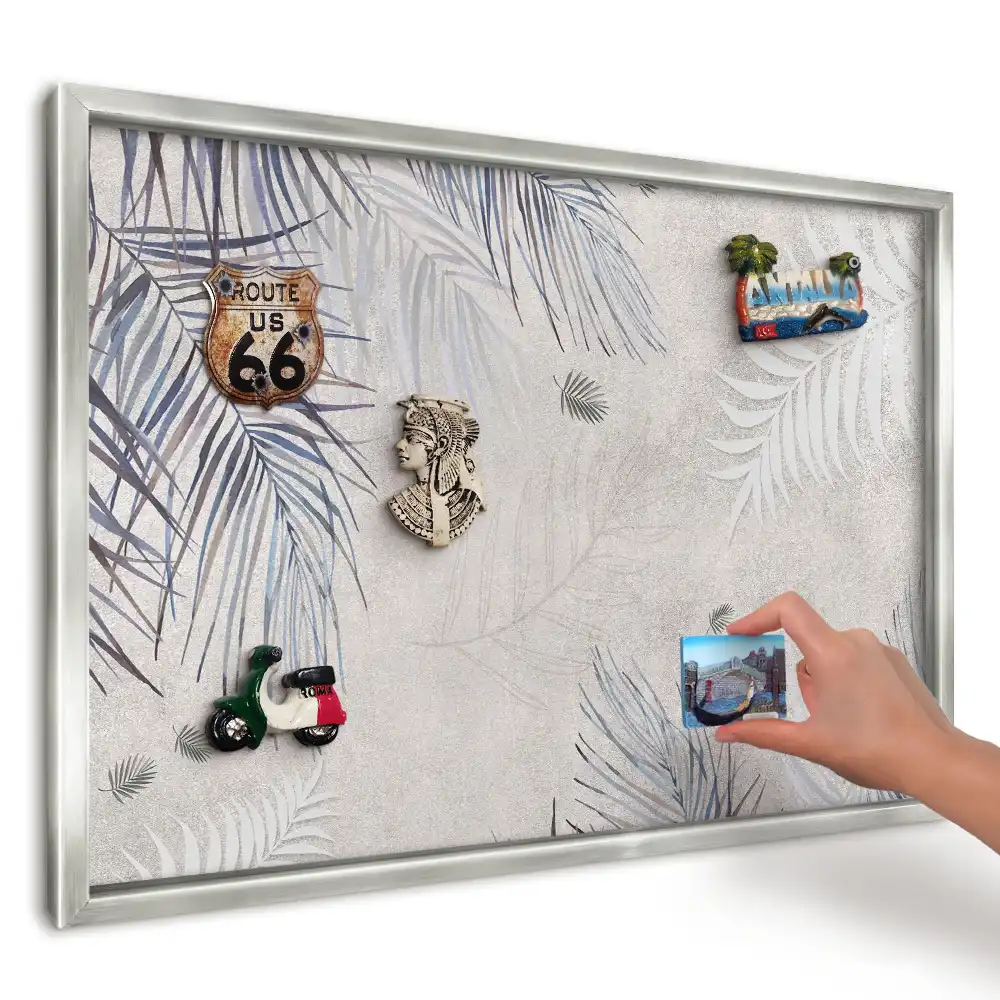 Panou magnetic înrămat cu model Frunze de palmier pe fundal bej