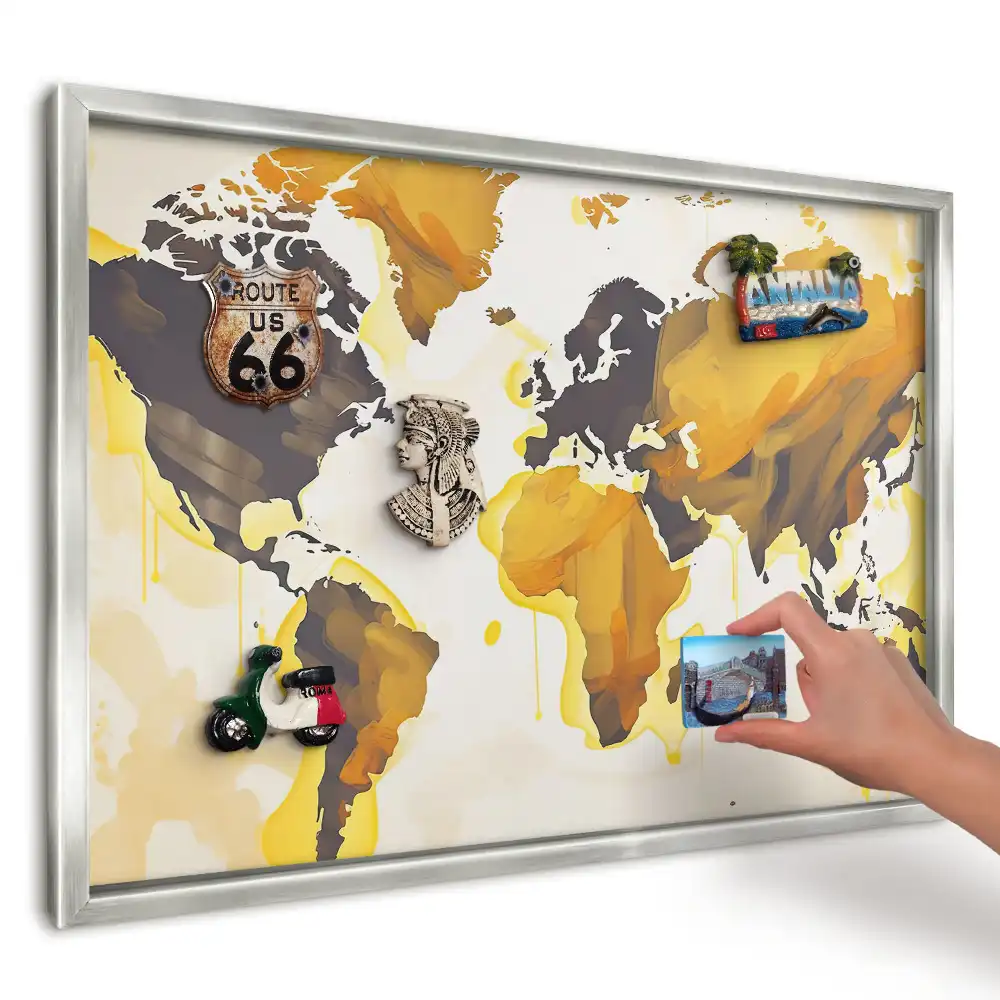 Panou magnetic înrămat cu hartă abstractă galbenă