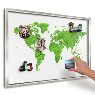 Panou magnetic cu ramă pentru magneți model Hartă verde pe alb