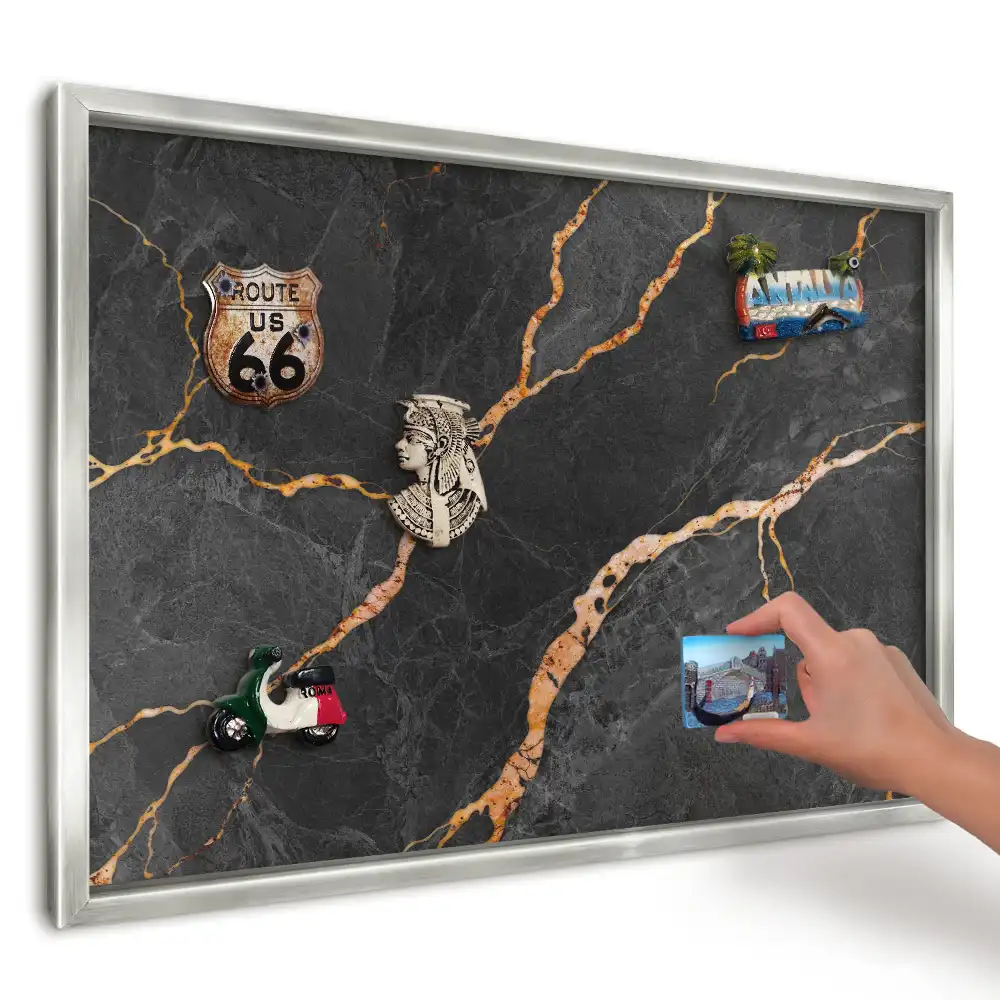 Tablă metalică de perete cu ramă Linii negre și portocalii