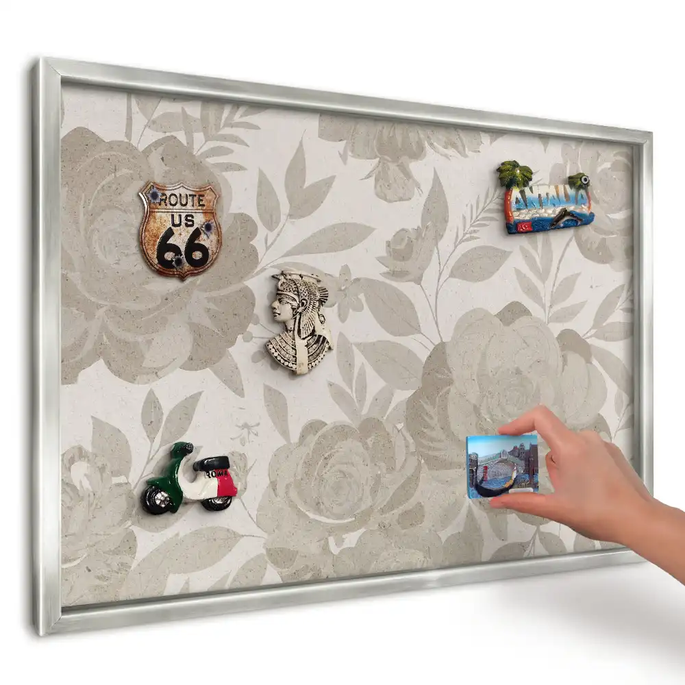 Panou magnetic cu ramă și design cu flori și frunze elegante