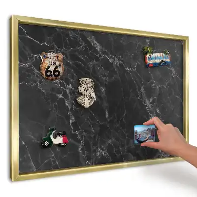 Tablă magnetică de perete cu imprimeu marmură neagră contrastantă