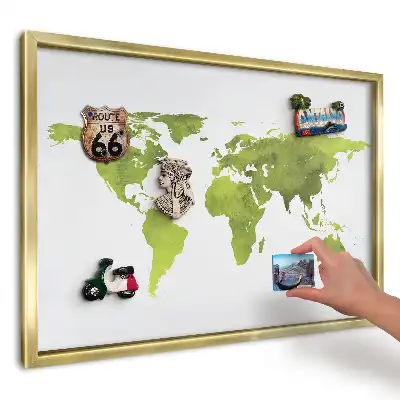 Tablă magnetică de perete cu imprimeu hartă în acuarelă verde