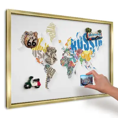 Panou din tablă pentru magneți decorativi cu hartă colorată și inscripții