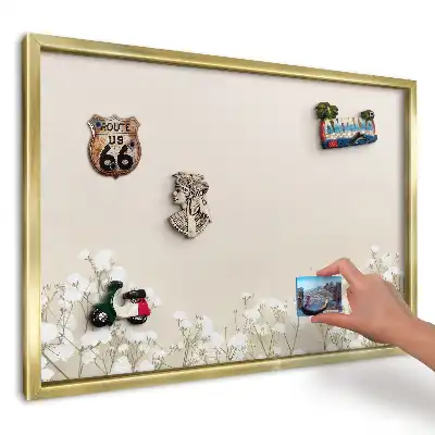 Tablă magnetică de perete cu model Flori albe pe bej