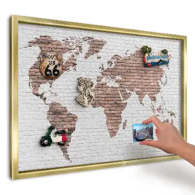 Tablă magnetică de perete cu imprimeu hartă pe zid de cărămidă