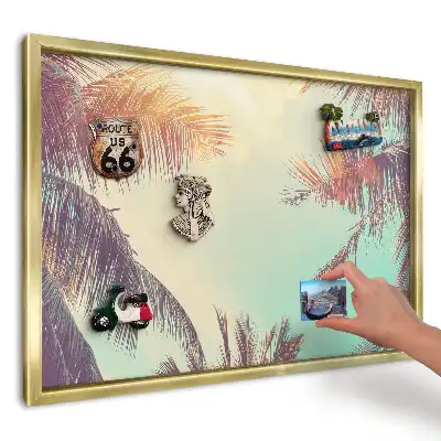 Panou metalic pentru magneți cu imprimeu palmieri tropicali la soare