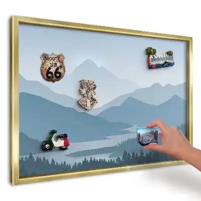 Panou din tablă pentru magneți cu peisaj montan și pădure
