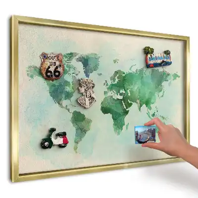 Tablă magnetică de perete cu design hartă în acuarelă verde