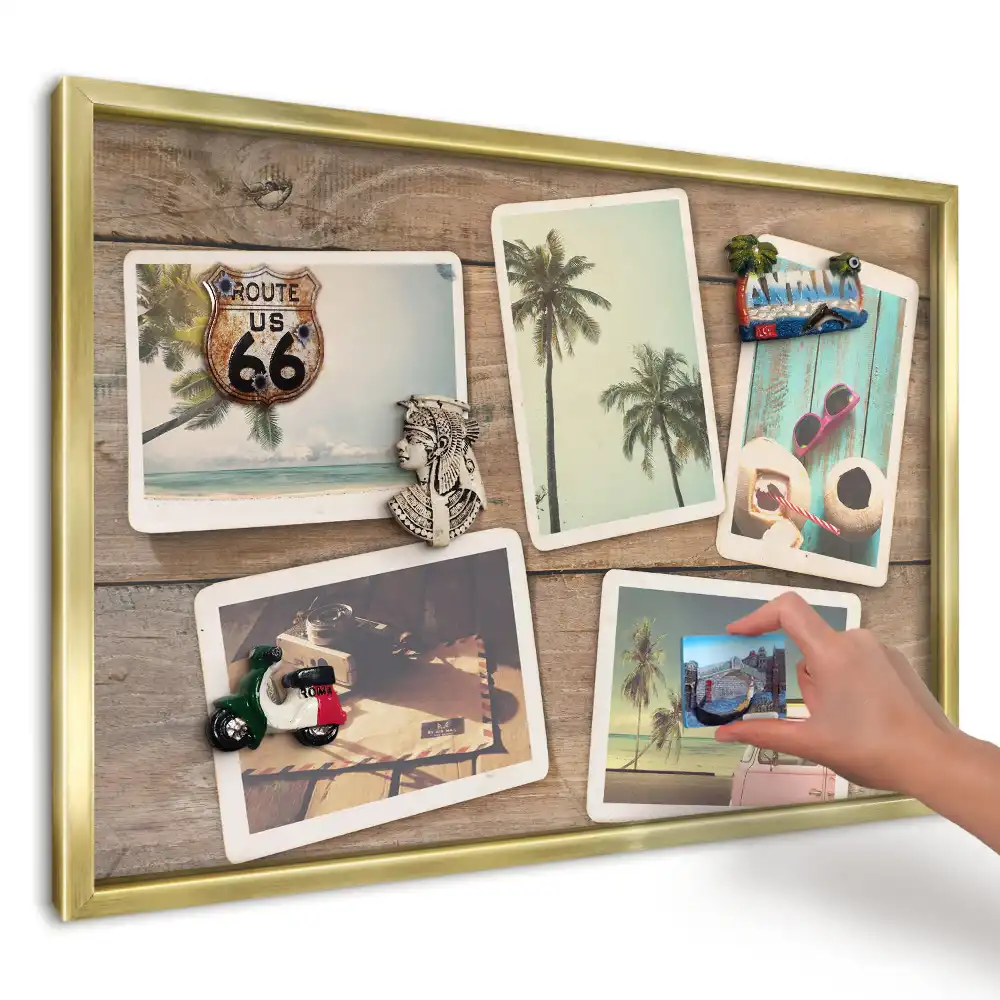 Tablă magnetică de perete cu imprimeu Cărți poștale tropicale retro
