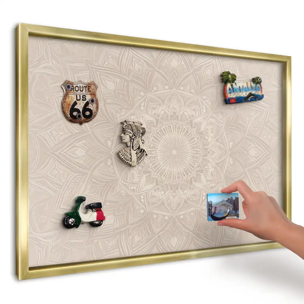 Tablă magnetică de perete cu model geometric mandala crem