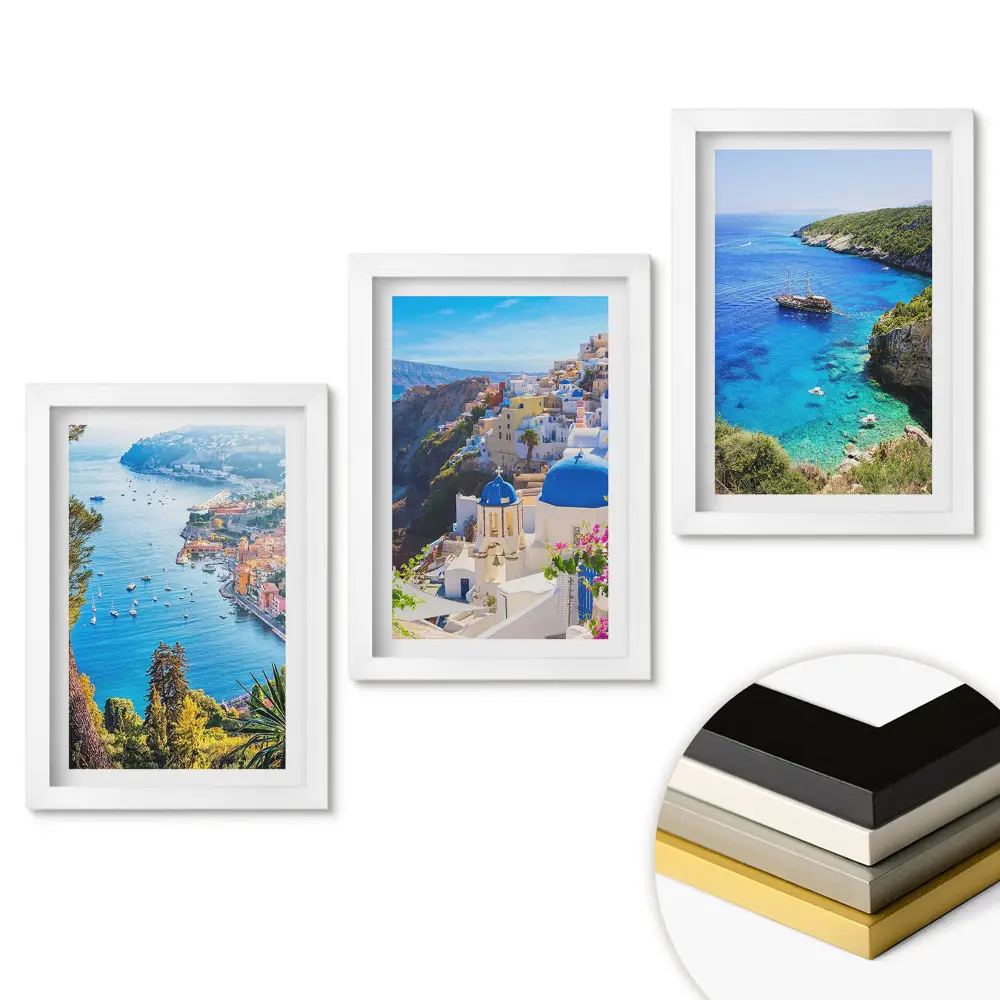 Set de tablouri pentru living cu vederi pitorești ale orașelor de pe litoral