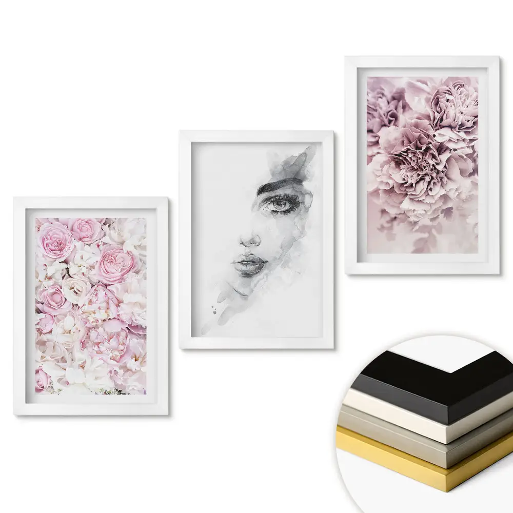Set de tablouri pentru living Inspirații florale în nuanțe de roz