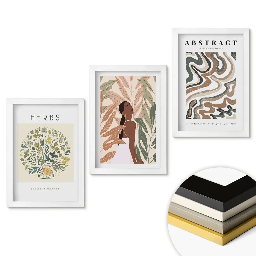 Set de tablouri pentru living cu motive botanice în stil modern