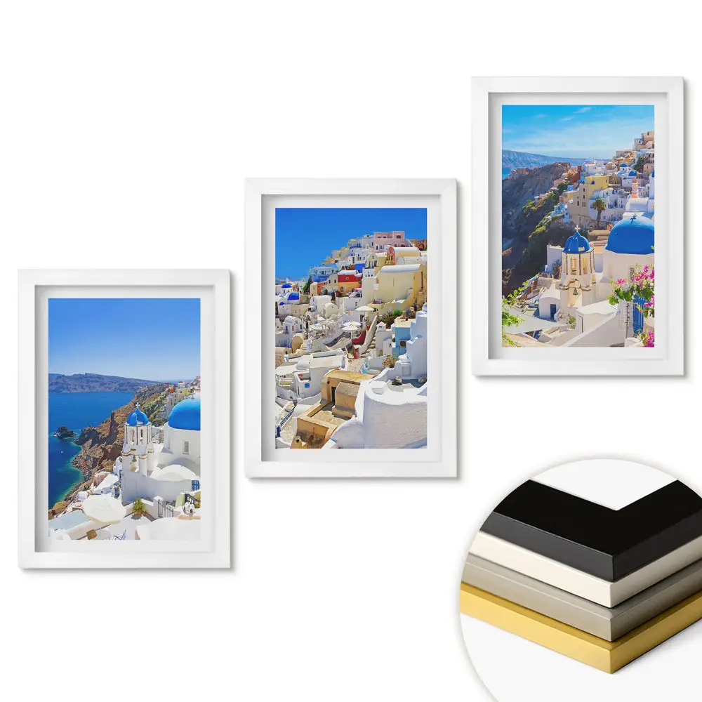 Set tablouri pentru living cu peisaje din insula Santorini sub soare