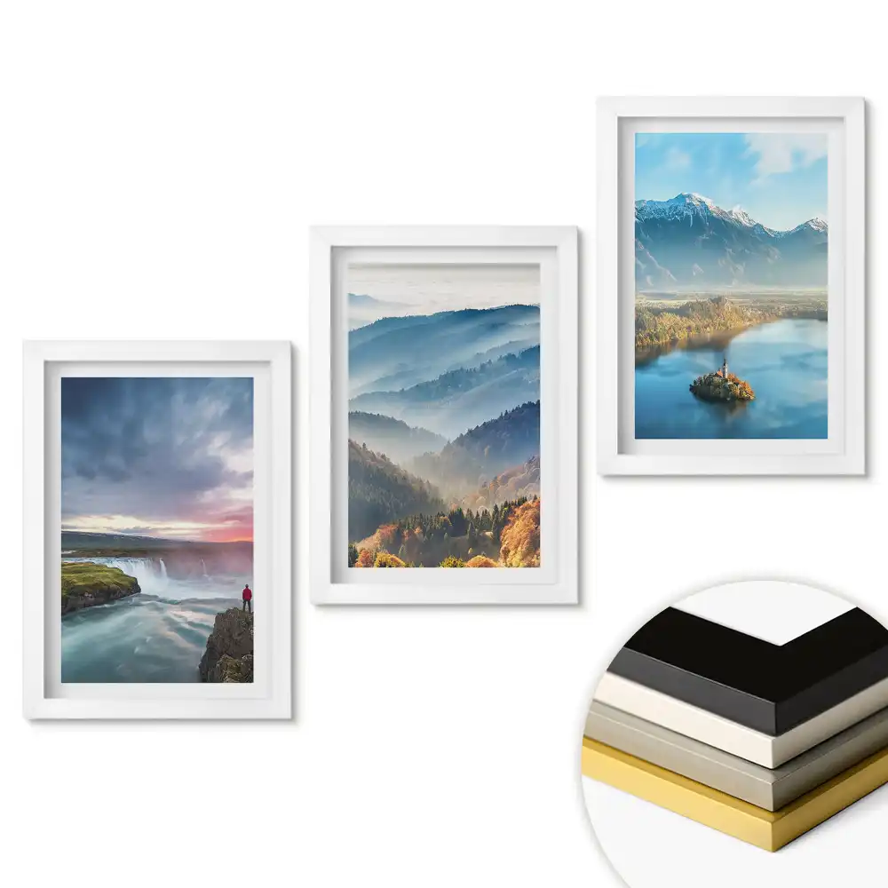 Set de tablouri pentru living cu peisaje naturale în rame