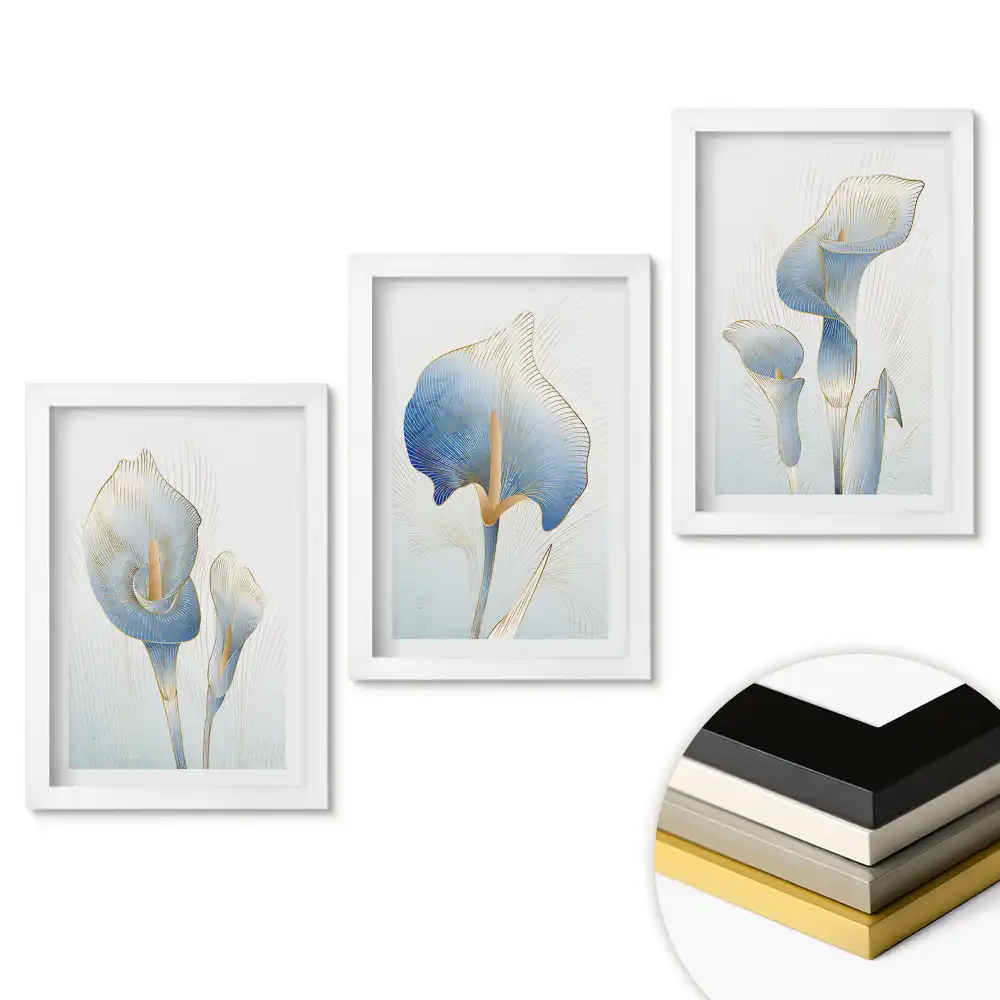 Set 3 tablouri pentru dormitor cu compoziții florale în nuanțe delicate
