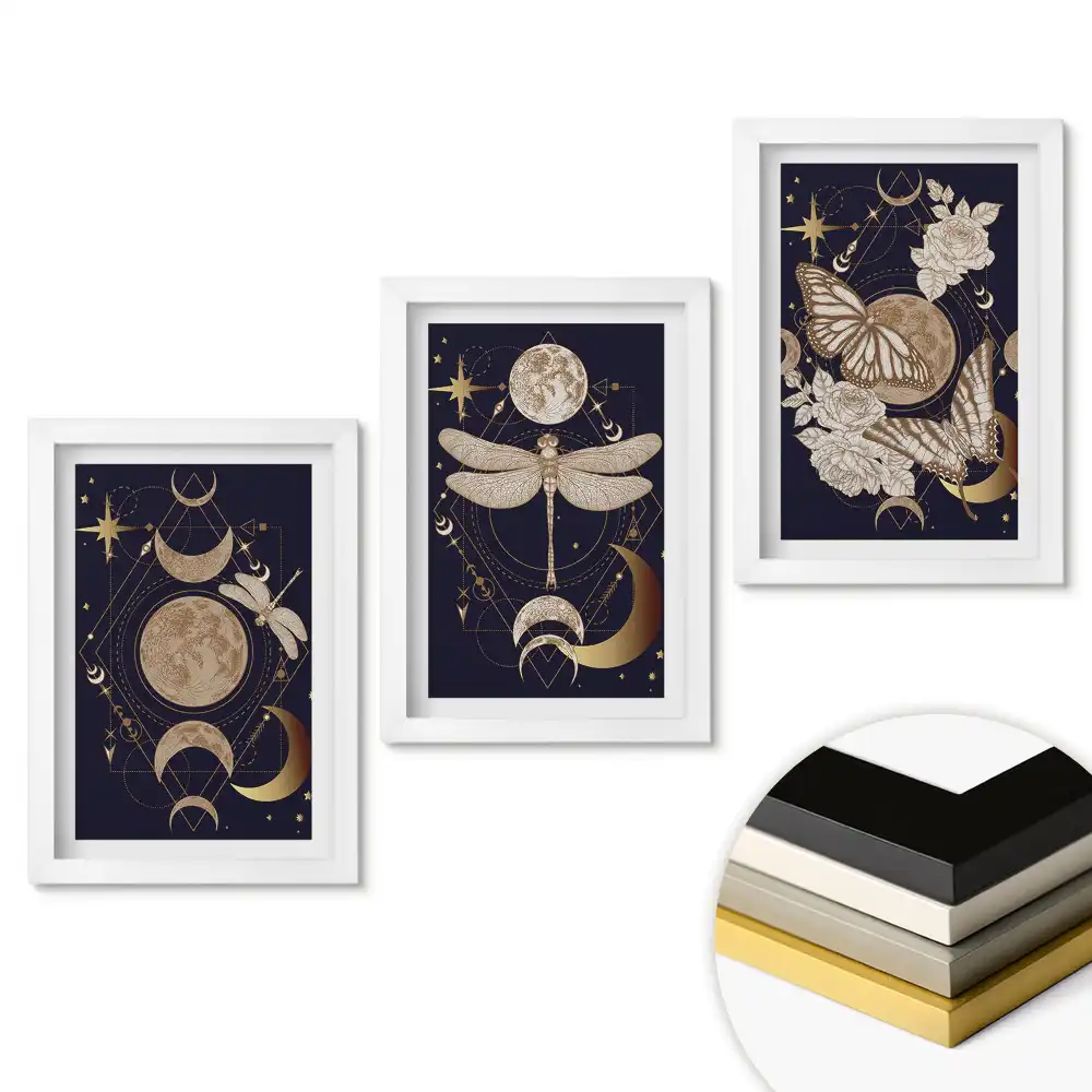 Set de tablouri pentru living cu motive cosmice în armonie cu natura