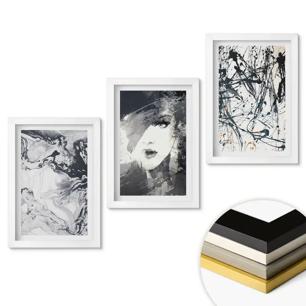 Set tablouri living Frumusețe abstractă în tonuri monocromatice