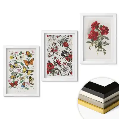 Set 3 tablouri dormitor Flori și fluturi într-o combinație armonioasă