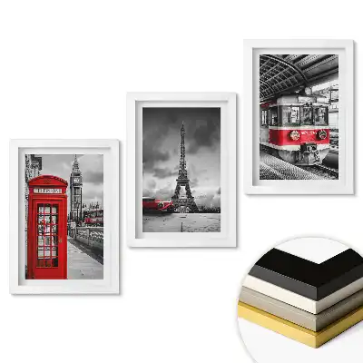 Set 3 tablouri dormitor Icoane ale orașului în stil monocrom