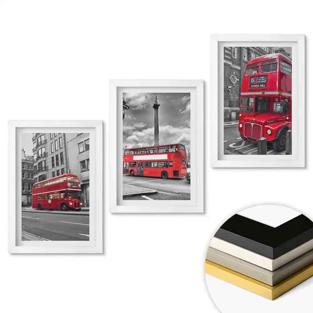 Set 3 tablouri dormitor Autobuze roșii în Londra