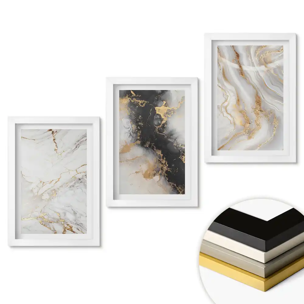 Set 3 tablouri pentru dormitor cu design abstract în nuanțe de marmură