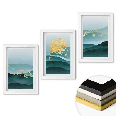 Set tablouri living Păsări aurii peste o mare calmă