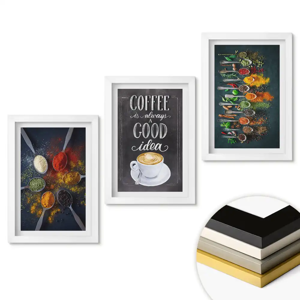 Set de 3 tablouri pentru dormitor cu tematică artistică Cafea și condimente