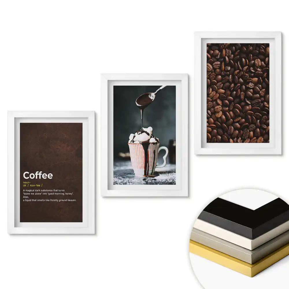 Set tablouri pentru living Cafeaua plăcere în fiecare ceașcă