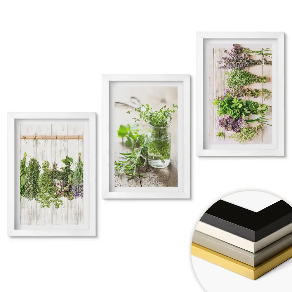 Set de 3 tablouri pentru dormitor cu fotografii cu ierburi rustice