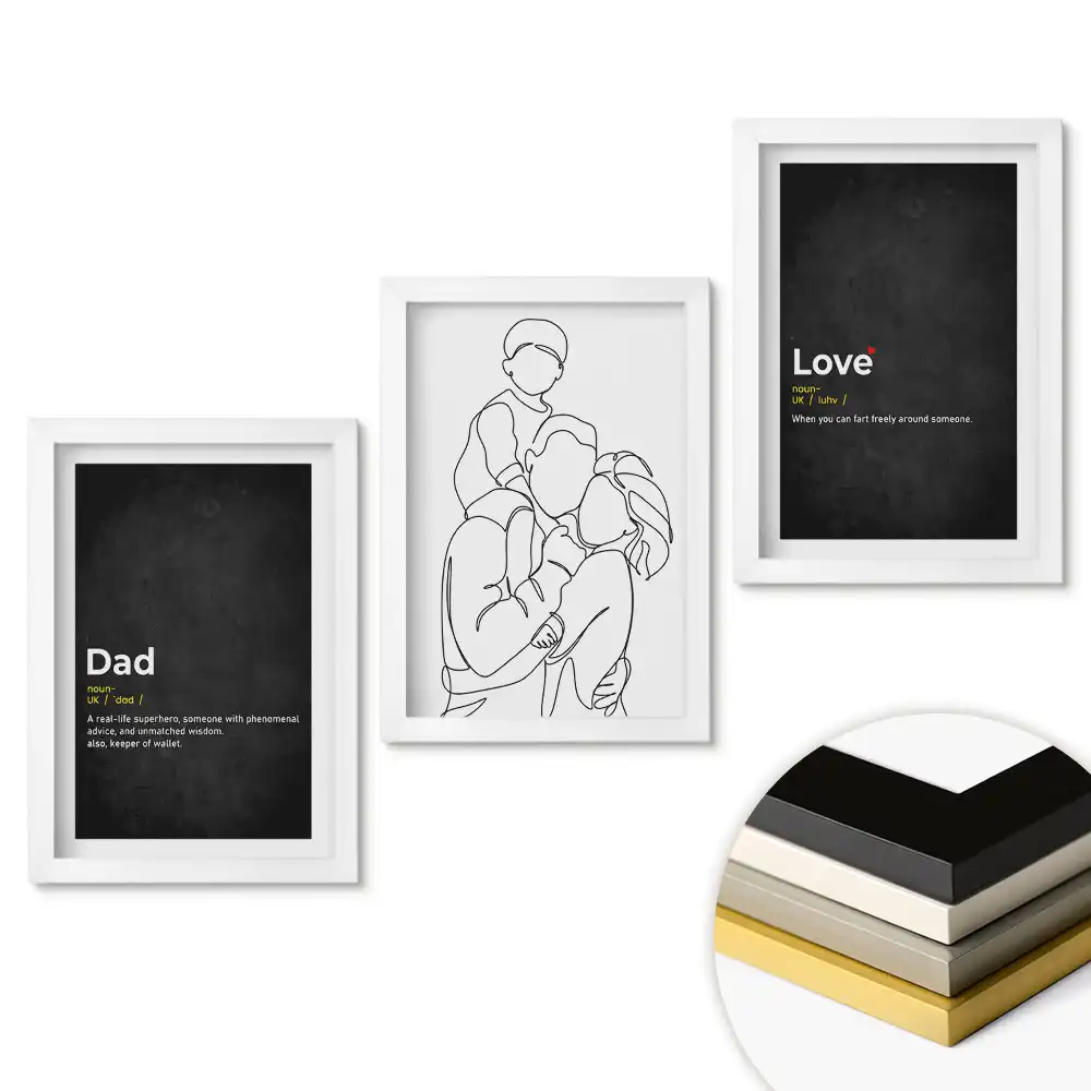 Set de tablouri pentru living cu tematică familie în stil minimalist